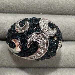 Lia Sophia - CALYPSO Navy Blue & Clear Crystals Silver Tone Cocktail Ring, Size8
